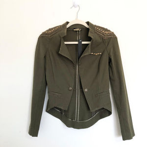 La Rok Luxe Olive Green Tuxedo StyleStudded Jacket
